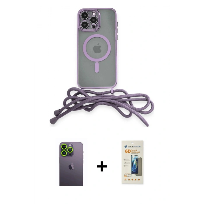 MARSİLYAN™- iPhone 13 Pro Max Kılıf Eksen Özel Seri - Siyah 6D Mat Seramik Hayalet Nano Ekran Koruyucu + Yeşil Neon Fosforlu Kamera Lens