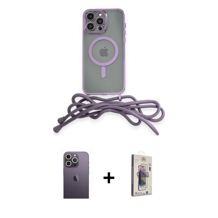 MARSİLYAN™- iPhone 13 Pro Max Kılıf Eksen Özel Seri - Siyah Bilvis 3D Cam Ekran Koruyucu + Beyaz Neon Fosforlu Kamera Lens