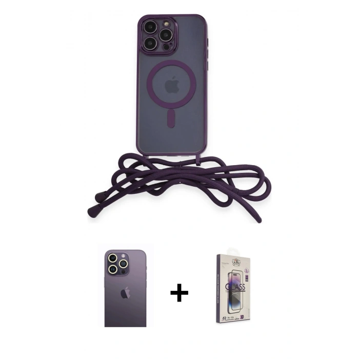 MARSİLYAN™- iPhone 13 Pro Max Kılıf Eksen Özel Seri - Siyah Bilvis 3D Cam Ekran Koruyucu + Beyaz Neon Fosforlu Kamera Lens