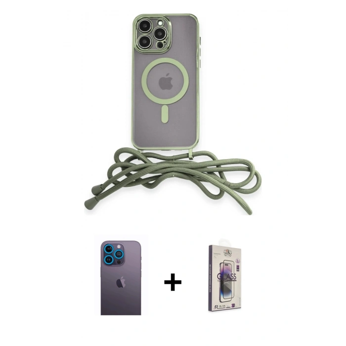 MARSİLYAN™- iPhone 13 Pro Max Kılıf Eksen Özel Seri - Siyah Bilvis 3D Cam Ekran Koruyucu + Neon Fosforlu Kamera Lens - MI