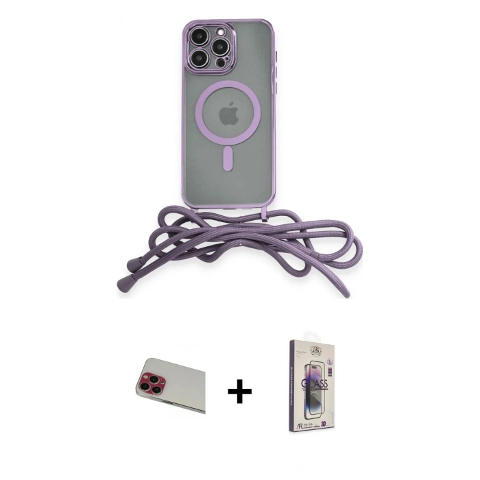 MARSİLYAN™- iPhone 13 Pro Max Kılıf Eksen Özel Seri - Siyah Bilvis 3D Cam Ekran Koruyucu + Rainbow Kamera Lens Koruma Cam - KI