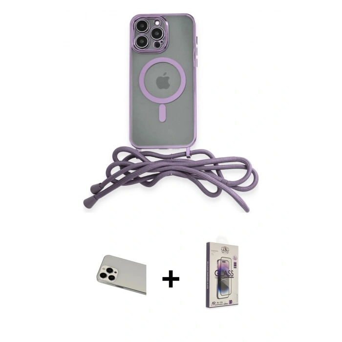 MARSİLYAN™- iPhone 13 Pro Max Kılıf Eksen Özel Seri - Siyah Bilvis 3D Cam Ekran Koruyucu + Rainbow Kamera Lens Koruma Cam - BZ