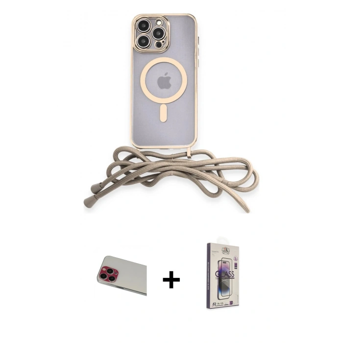 MARSİLYAN™- iPhone 13 Pro Max Kılıf Eksen Özel Seri - Siyah Bilvis 3D Cam Ekran Koruyucu + Rainbow Kamera Lens Koruma Cam - KI
