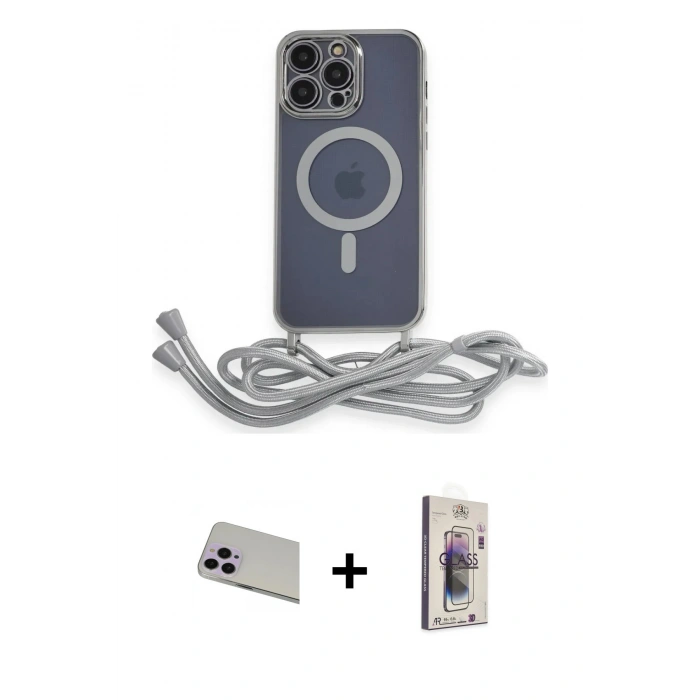MARSİLYAN™- iPhone 13 Pro Max Kılıf Eksen Özel Seri - Siyah Bilvis 3D Cam Ekran Koruyucu + Rainbow Kamera Lens Koruma Cam - MR