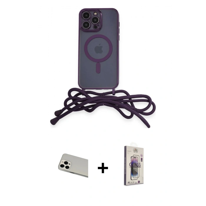 MARSİLYAN™- iPhone 13 Pro Max Kılıf Eksen Özel Seri - Siyah Bilvis 3D Cam Ekran Koruyucu + Rainbow Kamera Lens Koruma Cam - BZ
