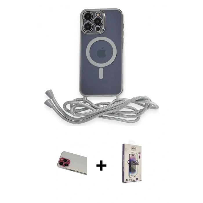 MARSİLYAN™- iPhone 13 Pro Max Kılıf Eksen Özel Seri - Siyah Bilvis 3D Cam Ekran Koruyucu + Rainbow Kamera Lens Koruma Cam - KI