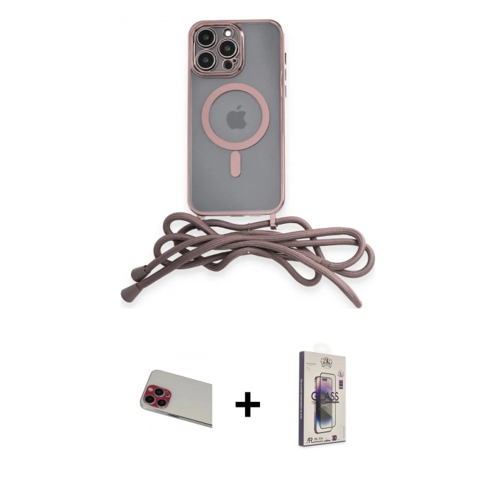 MARSİLYAN™- iPhone 13 Pro Max Kılıf Eksen Özel Seri - Siyah Bilvis 3D Cam Ekran Koruyucu + Rainbow Kamera Lens Koruma Cam - KI