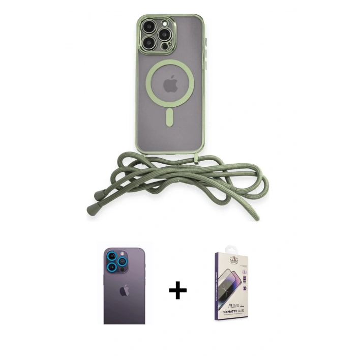 MARSİLYAN™- iPhone 13 Pro Max Kılıf Eksen Özel Seri - Siyah Bilvis 3D Mat Cam Ekran Koruyucu + Neon Fosforlu Kamera Lens - MI