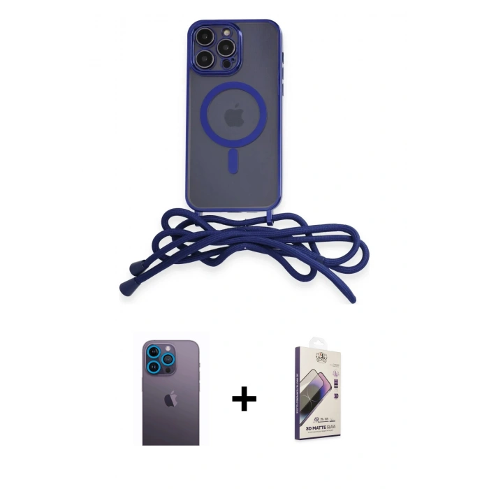 MARSİLYAN™- iPhone 13 Pro Max Kılıf Eksen Özel Seri - Siyah Bilvis 3D Mat Cam Ekran Koruyucu + Neon Fosforlu Kamera Lens - MI