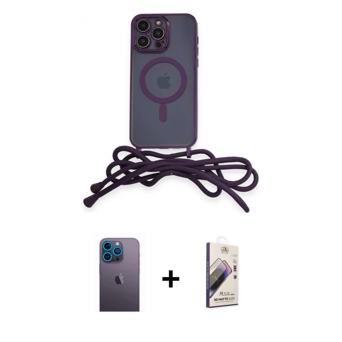 MARSİLYAN™- iPhone 13 Pro Max Kılıf Eksen Özel Seri - Siyah Bilvis 3D Mat Cam Ekran Koruyucu + Neon Fosforlu Kamera Lens - MI