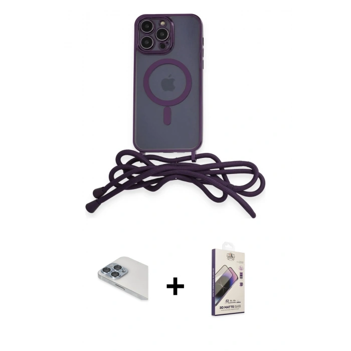 MARSİLYAN™- iPhone 13 Pro Max Kılıf Eksen Özel Seri - Siyah Bilvis 3D Mat Cam Ekran Koruyucu + Pers Alüminyum Kamera Lens - SABE