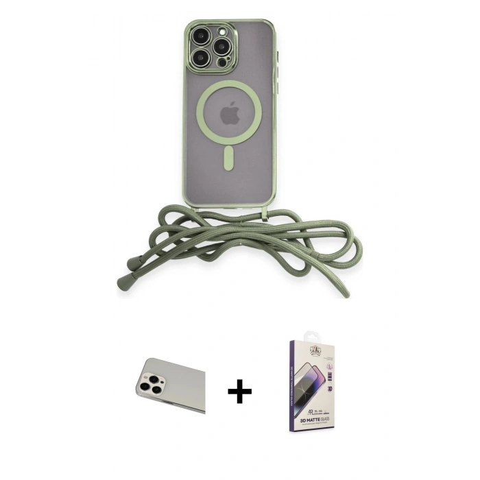MARSİLYAN™- iPhone 13 Pro Max Kılıf Eksen Özel Seri - Siyah Bilvis 3D Mat Cam Ekran Koruyucu + Rainbow Kamera Lens Koruma Cam - BZ
