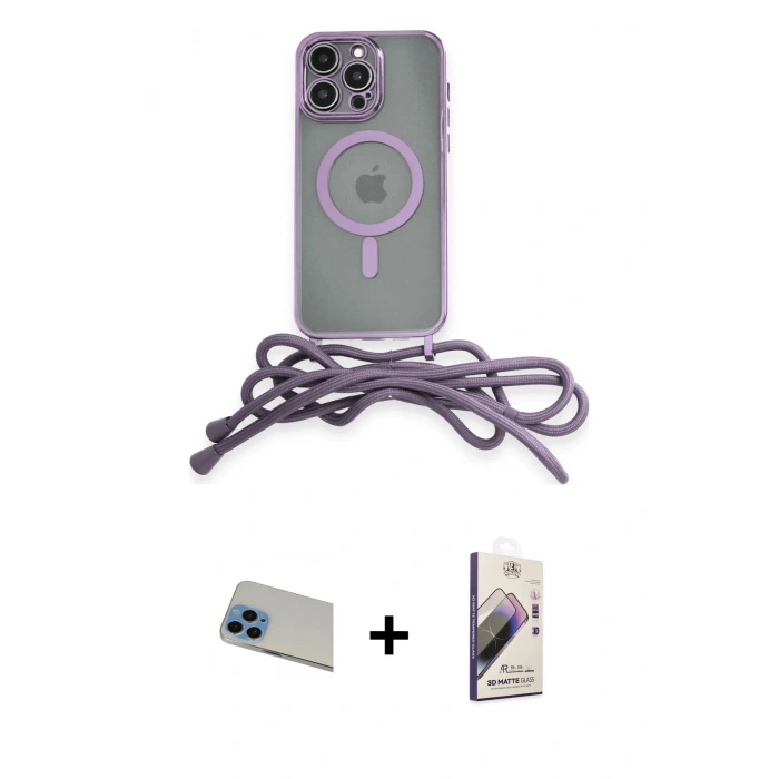 MARSİLYAN™- iPhone 13 Pro Max Kılıf Eksen Özel Seri - Siyah Bilvis 3D Mat Cam Ekran Koruyucu + Rainbow Kamera Lens Koruma Cam - MI