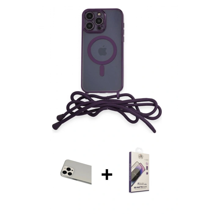 MARSİLYAN™- iPhone 13 Pro Max Kılıf Eksen Özel Seri - Siyah Bilvis 3D Mat Cam Ekran Koruyucu + Rainbow Kamera Lens Koruma Cam - BZ