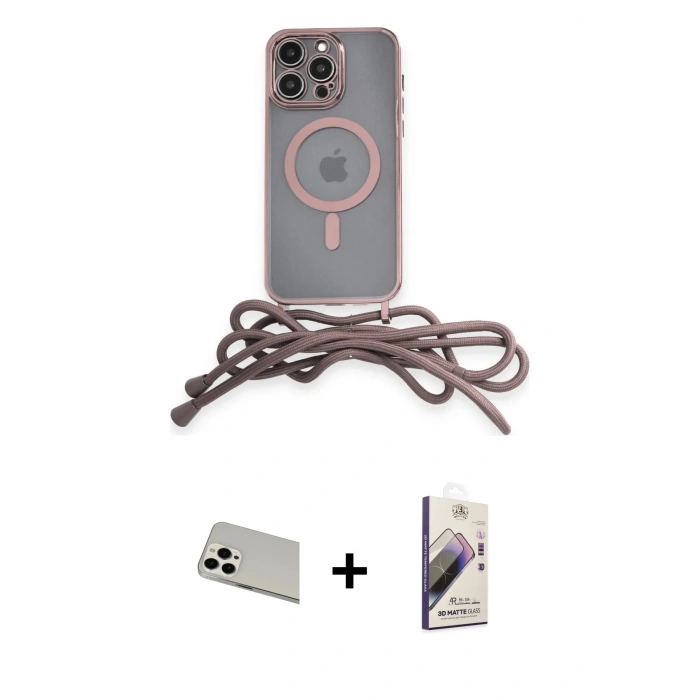 MARSİLYAN™- iPhone 13 Pro Max Kılıf Eksen Özel Seri - Siyah Bilvis 3D Mat Cam Ekran Koruyucu + Rainbow Kamera Lens Koruma Cam - BZ