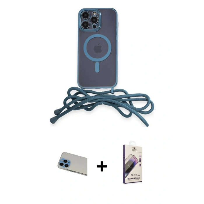 MARSİLYAN™- iPhone 13 Pro Max Kılıf Eksen Özel Seri - Siyah Bilvis 3D Mat Cam Ekran Koruyucu + Rainbow Kamera Lens Koruma Cam - MI
