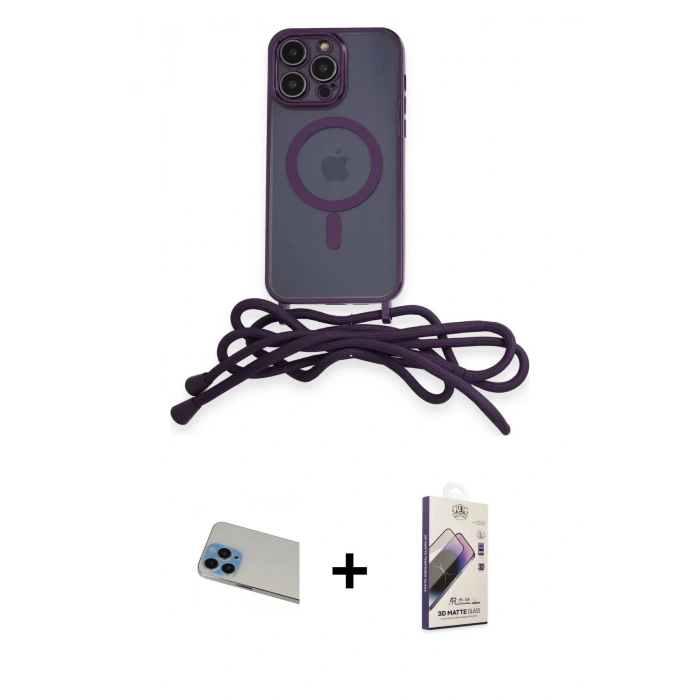 MARSİLYAN™- iPhone 13 Pro Max Kılıf Eksen Özel Seri - Siyah Bilvis 3D Mat Cam Ekran Koruyucu + Rainbow Kamera Lens Koruma Cam - MI