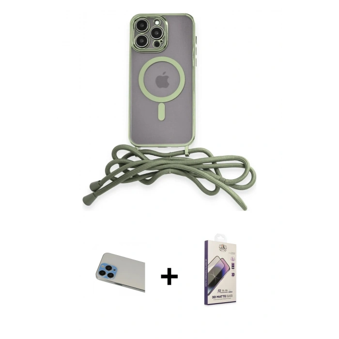MARSİLYAN™- iPhone 13 Pro Max Kılıf Eksen Özel Seri - Siyah Bilvis 3D Mat Cam Ekran Koruyucu + Rainbow Kamera Lens Koruma Cam - MI