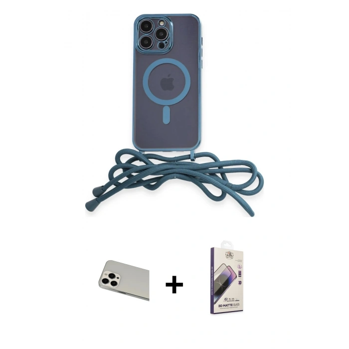 MARSİLYAN™- iPhone 13 Pro Max Kılıf Eksen Özel Seri - Siyah Bilvis 3D Mat Cam Ekran Koruyucu + Rainbow Kamera Lens Koruma Cam - BZ