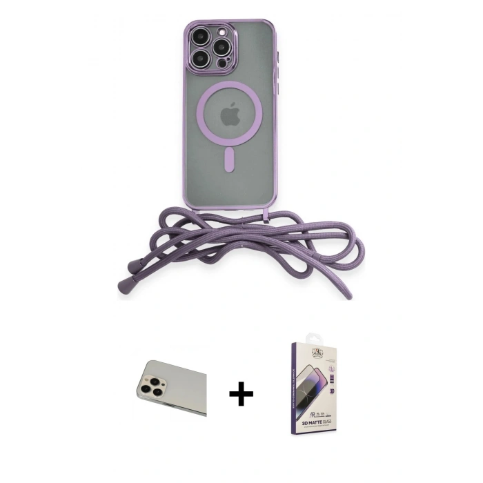 MARSİLYAN™- iPhone 13 Pro Max Kılıf Eksen Özel Seri - Siyah Bilvis 3D Mat Cam Ekran Koruyucu + Rainbow Kamera Lens Koruma Cam - REGD