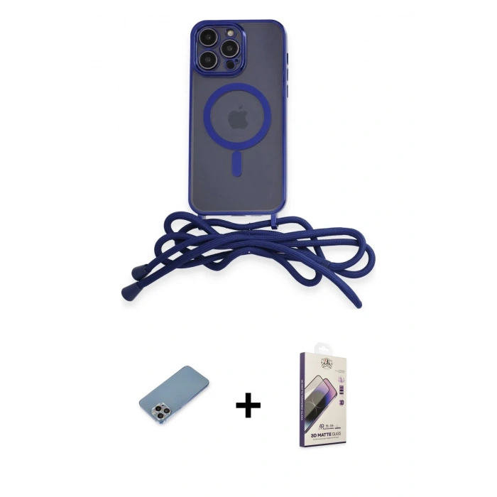 MARSİLYAN™- iPhone 13 Pro Max Kılıf Eksen Özel Seri - Siyah Bilvis 3D Mat Cam Ekran Koruyucu + Shine Kamera Lens Koruma Cam - GI