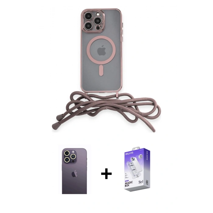 MARSİLYAN™- iPhone 13 Pro Max Kılıf Eksen Özel Seri - Siyah Bilvis 5in1 3D Magic Cam Ekran Koruyucu + Neon Fosforlu Kamera Lens - BZ