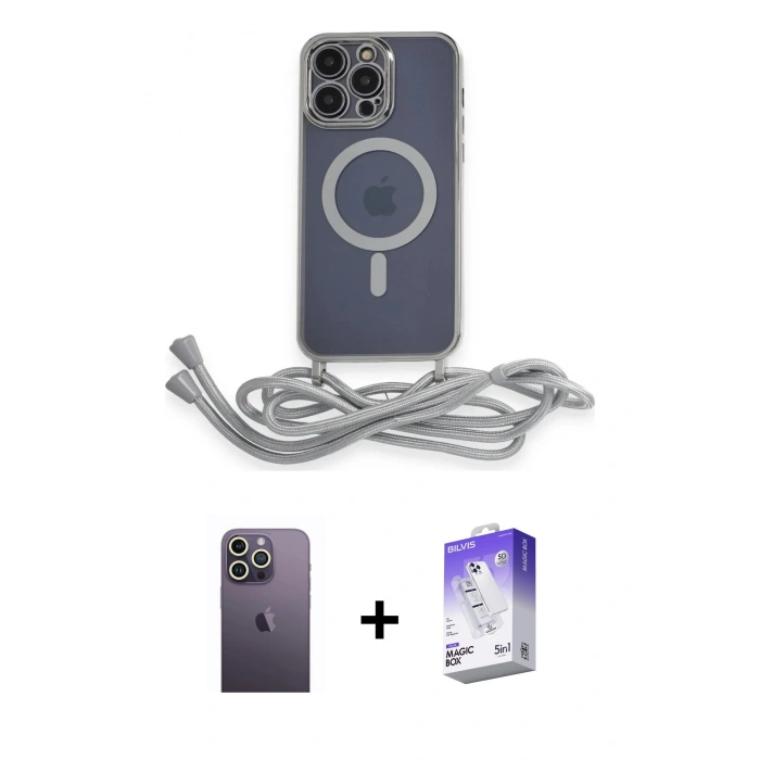 MARSİLYAN™- iPhone 13 Pro Max Kılıf Eksen Özel Seri - Siyah Bilvis 5in1 3D Magic Cam Ekran Koruyucu + Neon Fosforlu Kamera Lens - BZ