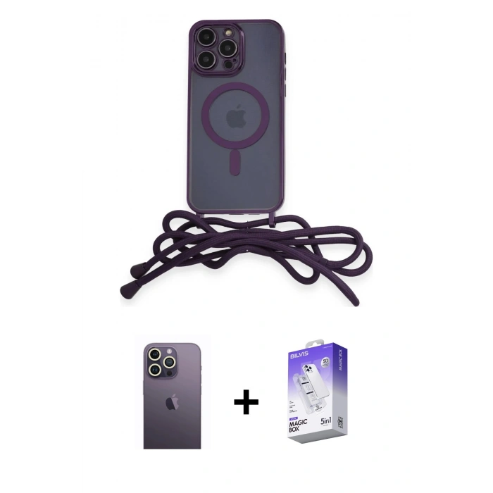 MARSİLYAN™- iPhone 13 Pro Max Kılıf Eksen Özel Seri - Siyah Bilvis 5in1 3D Magic Cam Ekran Koruyucu + Neon Fosforlu Kamera Lens - BZ