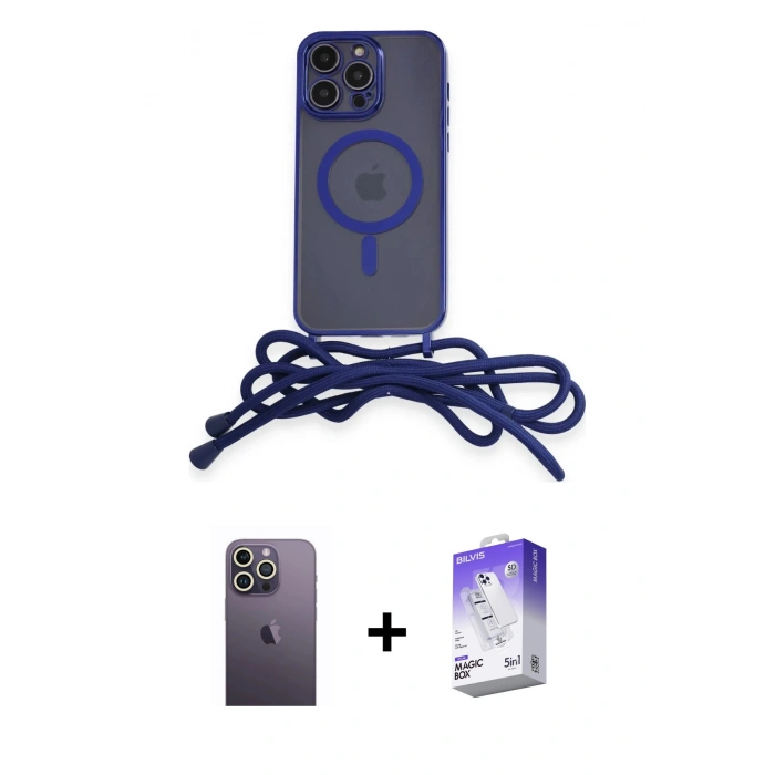 MARSİLYAN™- iPhone 13 Pro Max Kılıf Eksen Özel Seri - Siyah Bilvis 5in1 3D Magic Cam Ekran Koruyucu + Neon Fosforlu Kamera Lens - BZ