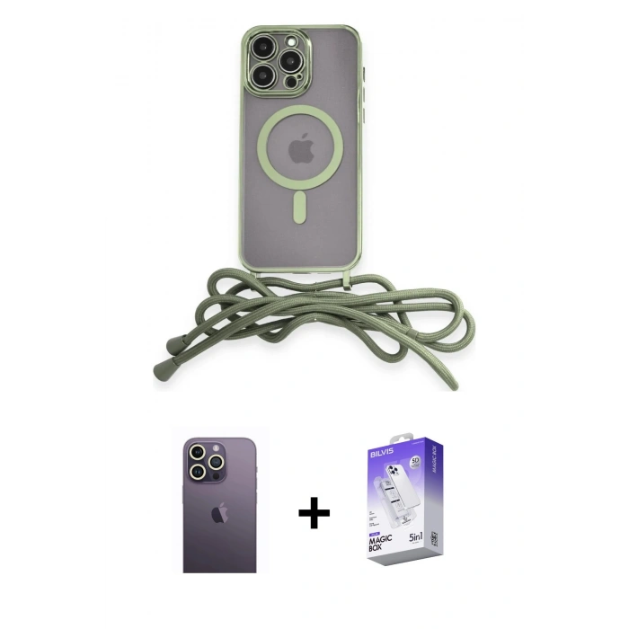 MARSİLYAN™- iPhone 13 Pro Max Kılıf Eksen Özel Seri - Siyah Bilvis 5in1 3D Magic Cam Ekran Koruyucu + Neon Fosforlu Kamera Lens - BZ