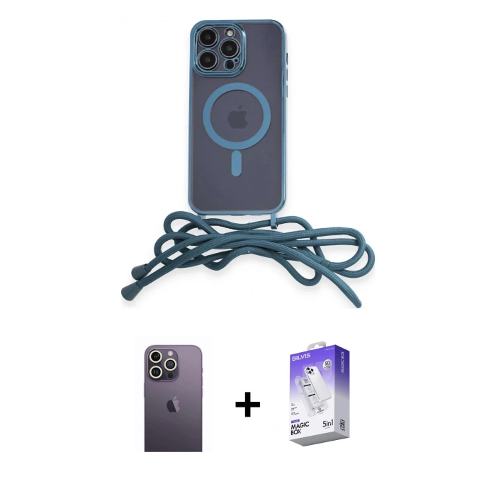 MARSİLYAN™- iPhone 13 Pro Max Kılıf Eksen Özel Seri - Siyah Bilvis 5in1 3D Magic Cam Ekran Koruyucu + Neon Fosforlu Kamera Lens - BZ