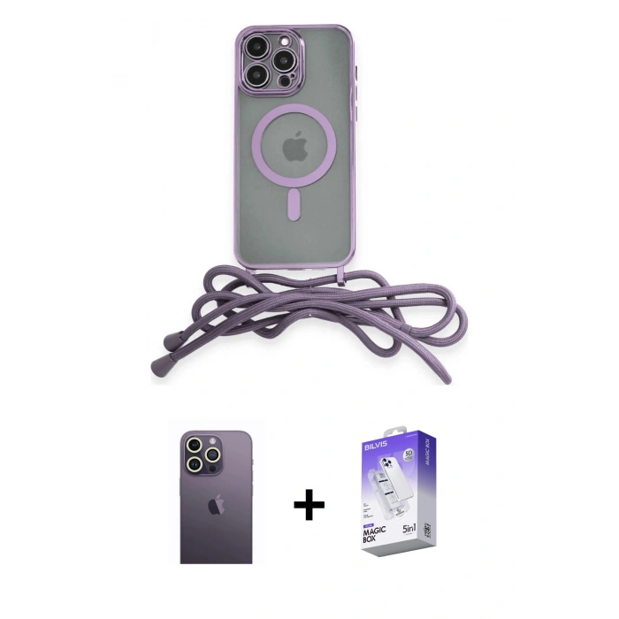 MARSİLYAN™- iPhone 13 Pro Max Kılıf Eksen Özel Seri - Siyah Bilvis 5in1 3D Magic Cam Ekran Koruyucu + Neon Fosforlu Kamera Lens - BZ