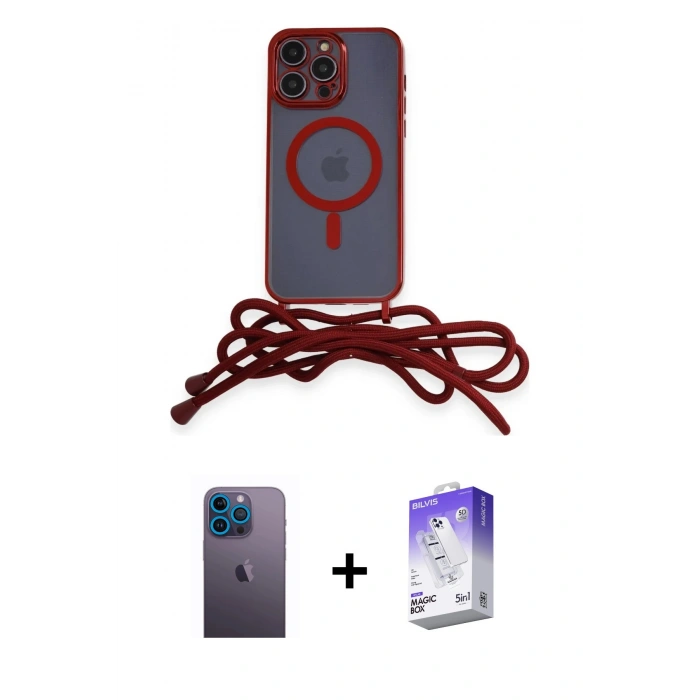 MARSİLYAN™- iPhone 13 Pro Max Kılıf Eksen Özel Seri - Siyah Bilvis 5in1 3D Magic Cam Ekran Koruyucu + Mavi Neon Fosforlu Kamera Lens
