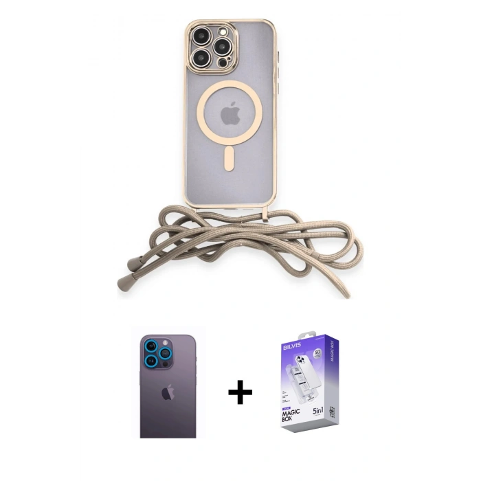 MARSİLYAN™- iPhone 13 Pro Max Kılıf Eksen Özel Seri - Siyah Bilvis 5in1 3D Magic Cam Ekran Koruyucu + Mavi Neon Fosforlu Kamera Lens