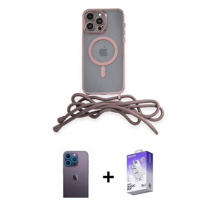 MARSİLYAN™- iPhone 13 Pro Max Kılıf Eksen Özel Seri - Siyah Bilvis 5in1 3D Magic Cam Ekran Koruyucu + Mavi Neon Fosforlu Kamera Lens