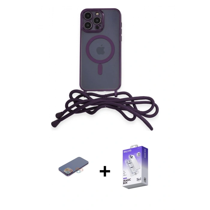 MARSİLYAN™- iPhone 13 Pro Max Kılıf Eksen Özel Seri - Siyah Bilvis 5in1 3D Magic Cam Ekran Koruyucu + Pembe Renkli Kamera Lens Koruma Cam