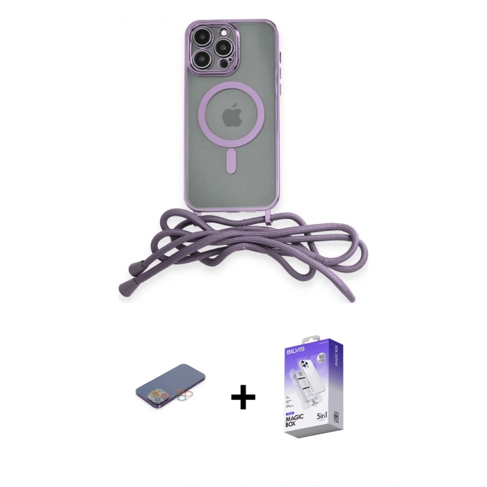 MARSİLYAN™- iPhone 13 Pro Max Kılıf Eksen Özel Seri - Siyah Bilvis 5in1 3D Magic Cam Ekran Koruyucu + Pembe Renkli Kamera Lens Koruma Cam