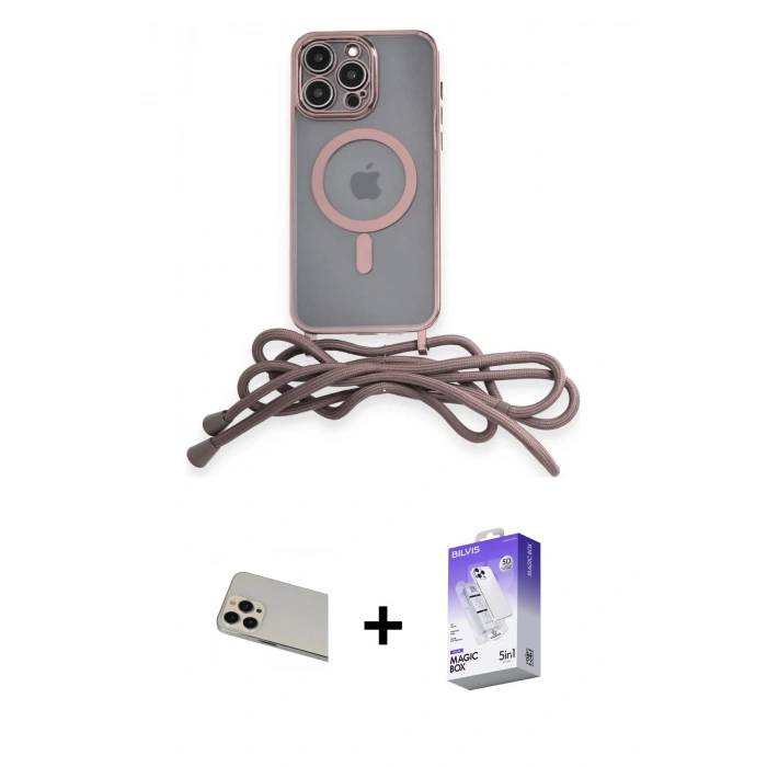MARSİLYAN™- iPhone 13 Pro Max Kılıf Eksen Özel Seri - Siyah Bilvis 5in1 3D Magic Cam Ekran Koruyucu + Rainbow Kamera Lens Koruma Cam - REGD