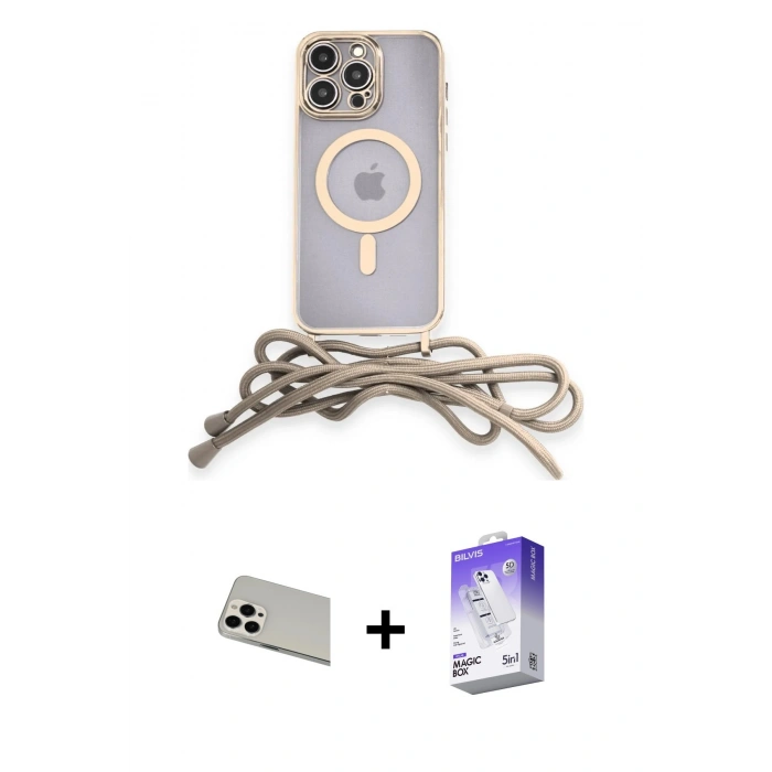 MARSİLYAN™- iPhone 13 Pro Max Kılıf Eksen Özel Seri - Siyah Bilvis 5in1 3D Magic Cam Ekran Koruyucu + Rainbow Kamera Lens Koruma Cam - BZ
