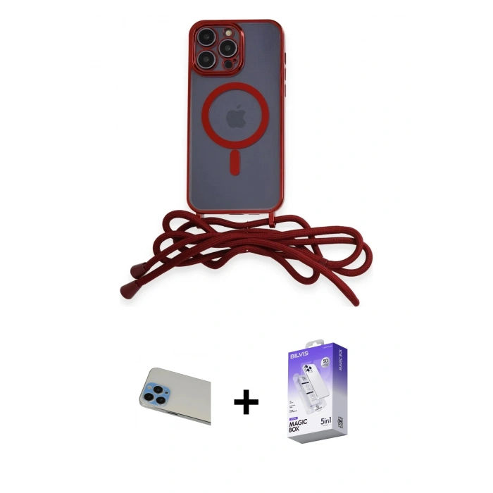 MARSİLYAN™- iPhone 13 Pro Max Kılıf Eksen Özel Seri - Siyah Bilvis 5in1 3D Magic Cam Ekran Koruyucu + Rainbow Kamera Lens Koruma Cam - MI