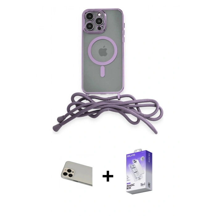 MARSİLYAN™- iPhone 13 Pro Max Kılıf Eksen Özel Seri - Siyah Bilvis 5in1 3D Magic Cam Ekran Koruyucu + Rainbow Kamera Lens Koruma Cam - REGD