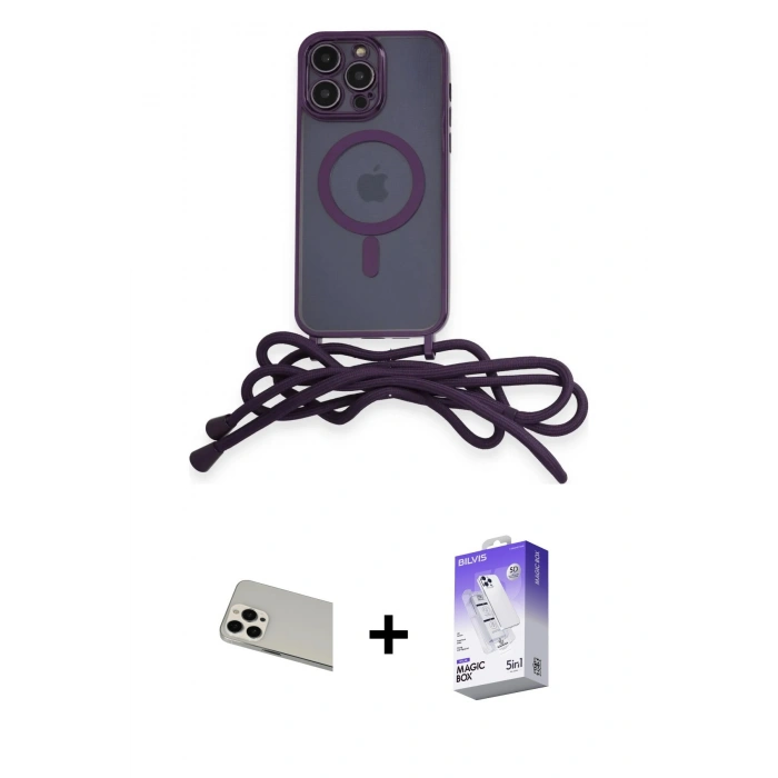 MARSİLYAN™- iPhone 13 Pro Max Kılıf Eksen Özel Seri - Siyah Bilvis 5in1 3D Magic Cam Ekran Koruyucu + Rainbow Kamera Lens Koruma Cam - BZ
