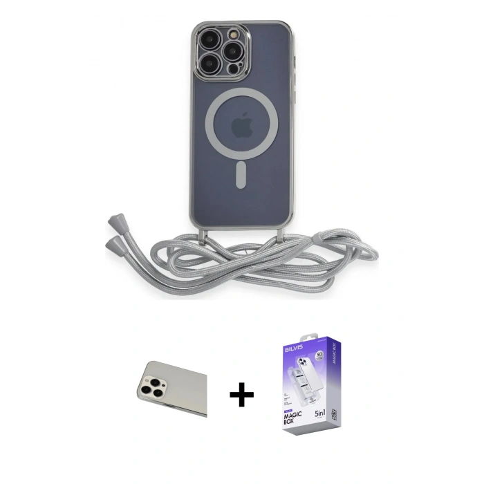MARSİLYAN™- iPhone 13 Pro Max Kılıf Eksen Özel Seri - Siyah Bilvis 5in1 3D Magic Cam Ekran Koruyucu + Rainbow Kamera Lens Koruma Cam - BZ