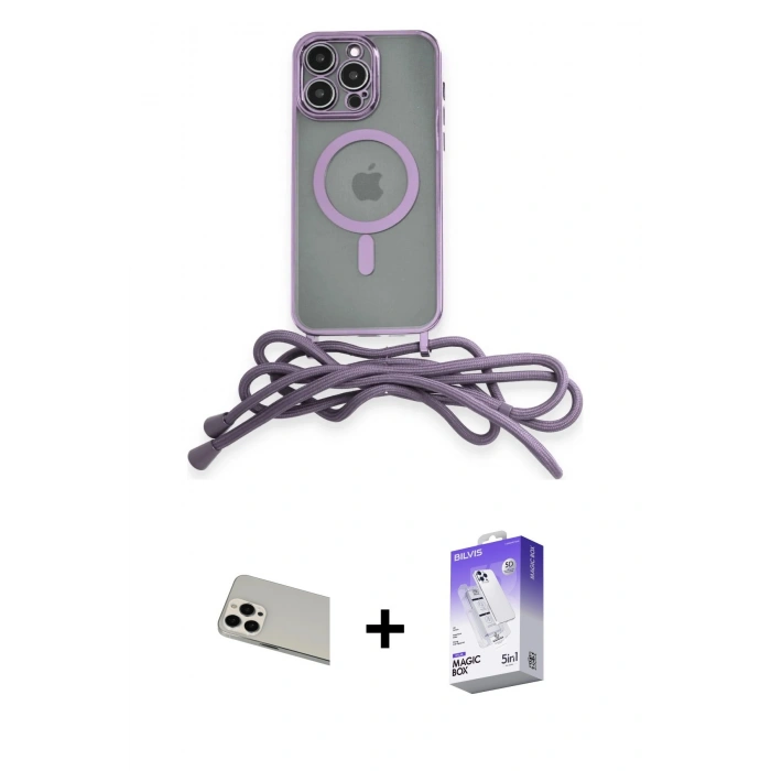 MARSİLYAN™- iPhone 13 Pro Max Kılıf Eksen Özel Seri - Siyah Bilvis 5in1 3D Magic Cam Ekran Koruyucu + Rainbow Kamera Lens Koruma Cam - BZ