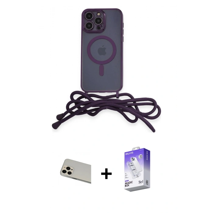 MARSİLYAN™- iPhone 13 Pro Max Kılıf Eksen Özel Seri - Siyah Bilvis 5in1 3D Magic Cam Ekran Koruyucu + Rainbow Kamera Lens Koruma Cam - REGD