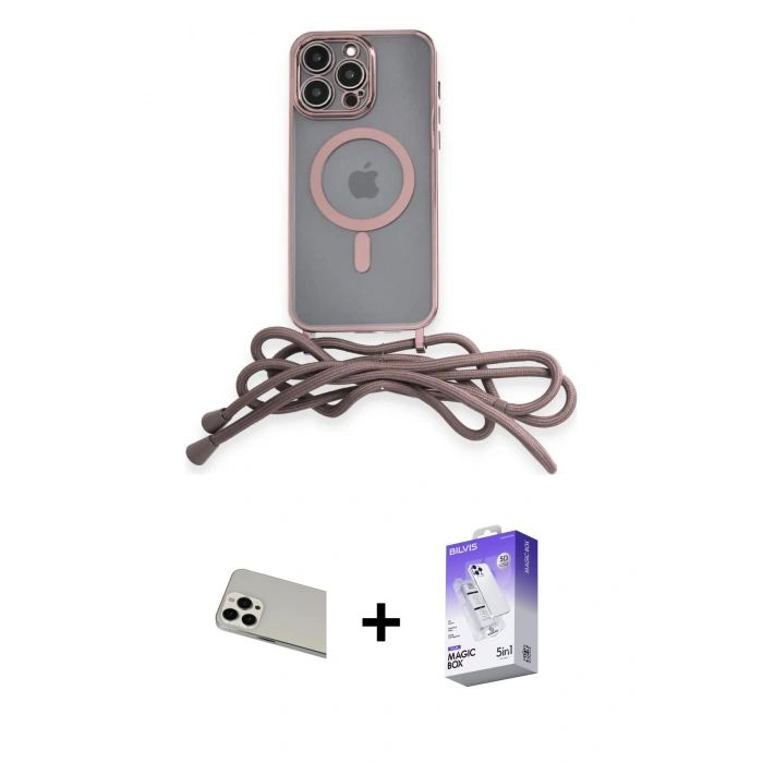MARSİLYAN™- iPhone 13 Pro Max Kılıf Eksen Özel Seri - Siyah Bilvis 5in1 3D Magic Cam Ekran Koruyucu + Rainbow Kamera Lens Koruma Cam - BZ
