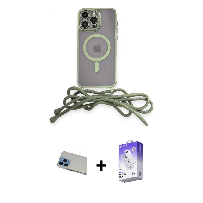 MARSİLYAN™- iPhone 13 Pro Max Kılıf Eksen Özel Seri - Siyah Bilvis 5in1 3D Magic Cam Ekran Koruyucu + Rainbow Kamera Lens Koruma Cam - MI