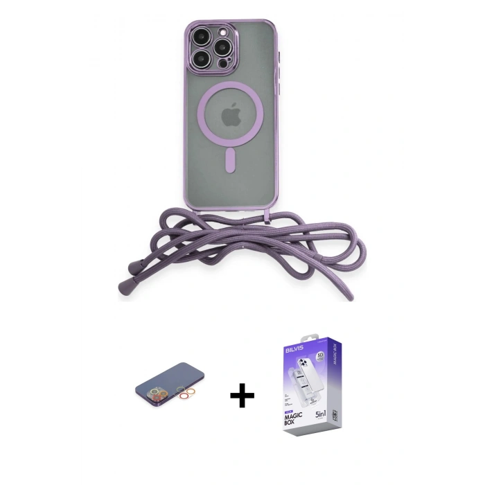 MARSİLYAN™- iPhone 13 Pro Max Kılıf Eksen Özel Seri - Siyah Bilvis 5in1 3D Magic Cam Ekran Koruyucu + Renkli Kamera Lens Koruma Cam - TU