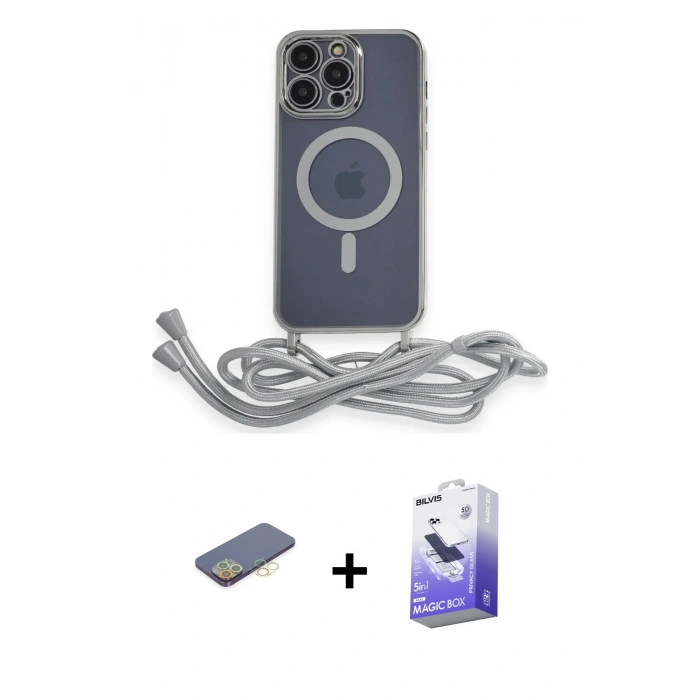 MARSİLYAN™- iPhone 13 Pro Max Kılıf Eksen Özel Seri - Siyah Bilvis 5in1 5D Magic Hayalet Cam Ekran Koruyucu + Renkli Kamera Lens Koruma Cam - SI