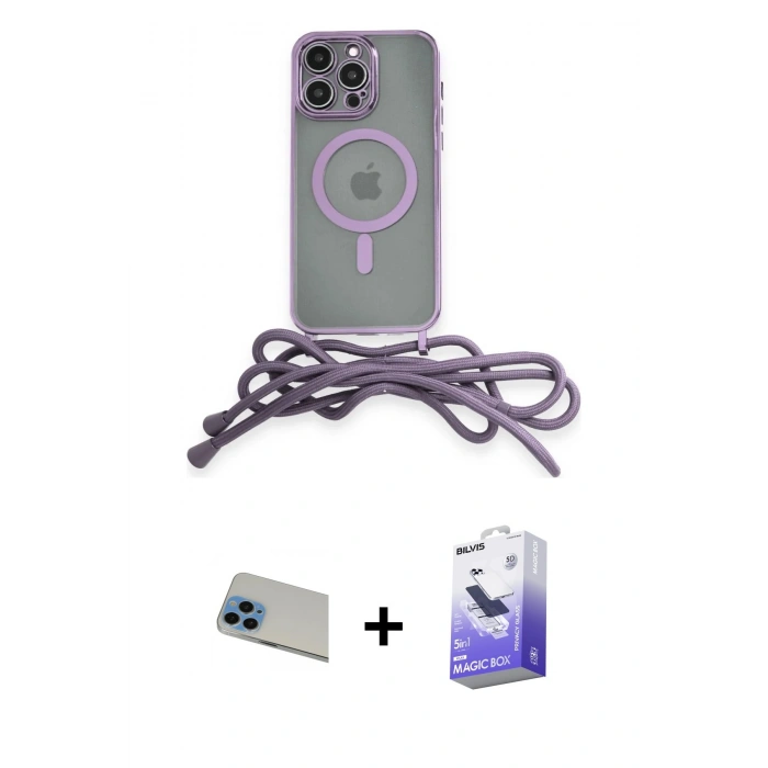 MARSİLYAN™- iPhone 13 Pro Max Kılıf Eksen Özel Seri - Siyah Bilvis 5in1 5D Magic Hayalet Cam Ekran Koruyucu + Rainbow Kamera Lens Koruma Cam - MI